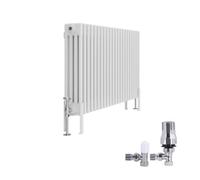 Right Radiators Traditional 4 Column Radiator Horizontal Cast Iron Style Rads 600X1010mm White With Angled Thermostatic Valve