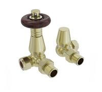 Right Radiators Traditional Antique Design Brushed Brass Trv & Lockshield Corner Radiator Valves 1/2"x15mm Set