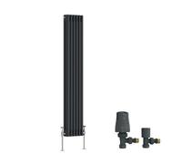 Right Radiators Traditional Triple Column Vertical Cast Iron Style Radiator 1500X292mm Anthracite With Angled Thermostatic Valve