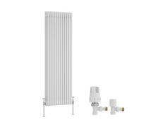 Right Radiators Traditional Triple Column Vertical Cast Iron Style Radiator 1500X562mm White With Angled Thermostatic Valve