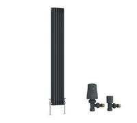 Right Radiators Traditional Triple Column Vertical Cast Iron Style Radiator 1800X292mm Anthracite With Angled Thermostatic Valve