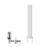 Right Radiators Vertical Double Oval Column Rads Designer Radiator 1600X236mm White With Angled Trv Thermostatic Valve