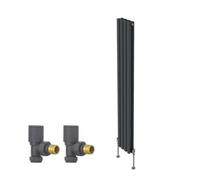 Right Radiators Vertical Double Oval Column Rads Designer Radiator 1600X236mm With Angled Manual Valve Anthracite
