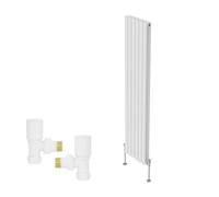 Right Radiators Vertical Double Oval Column Rads Designer Radiator 1600X354mm With Angled Manual Valve White