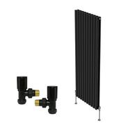 Right Radiators Vertical Double Oval Column Rads Designer Radiator 1600X590mm With Angled Manual Valve Black