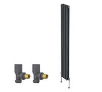 Right Radiators Vertical Double Oval Column Rads Designer Radiator 1800X236mm With Angled Manual Valve Anthracite