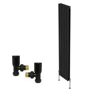 Right Radiators Vertical Double Oval Column Rads Designer Radiator 1800X354mm With Angled Manual Valve Black