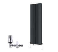 Right Radiators Vertical Double Oval Column Rads Designer Radiator 1800X590mm Anthracite With Angled Trv Thermostatic Valve
