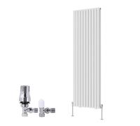 Right Radiators Vertical Double Oval Column Rads Designer Radiator 1800X590mm White With Angled Trv Thermostatic Valve