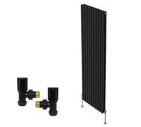 Right Radiators Vertical Double Oval Column Rads Designer Radiator 1800X590mm With Angled Manual Valve Black