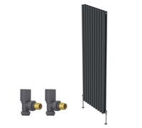 Right Radiators Vertical Double Oval Column Rads Designer Radiator 1800X590mm With Angled Manual Valve Anthracite