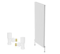 Right Radiators Vertical Double Oval Column Rads Designer Radiator 1800X590mm With Angled Manual Valve White