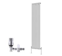 Right Radiators Vertical Single Flat Panel Rads Designer Radiator 1800X408mm Chrome With Angled Trv Thermostatic Valve