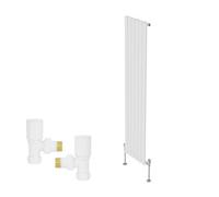 Right Radiators Vertical Single Oval Column Rads Designer Radiator 1600X354mm With Angled Manual Valve White
