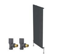 Right Radiators Vertical Single Oval Column Rads Designer Radiator 1600X590mm With Angled Manual Valve Anthracite