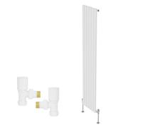 Right Radiators Vertical Single Oval Column Rads Designer Radiator 1800X354mm With Angled Manual Valve White