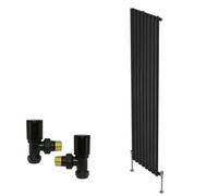 Right Radiators Vertical Single Oval Column Rads Designer Radiator 1800X472mm With Angled Manual Valve Black