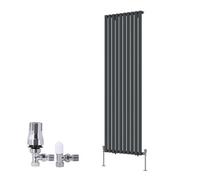 Right Radiators Vertical Single Oval Column Rads Designer Radiator 1800X590mm Anthracite With Angled Trv Thermostatic Valve