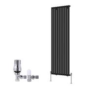 Right Radiators Vertical Single Oval Column Rads Designer Radiator 1800X590mm Black With Angled Trv Thermostatic Valve