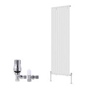 Right Radiators Vertical Single Oval Column Rads Designer Radiator 1800X590mm White With Angled Trv Thermostatic Valve