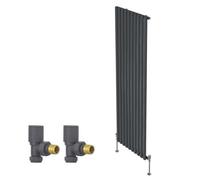 Right Radiators Vertical Single Oval Column Rads Designer Radiator 1800X590mm With Angled Manual Valve Anthracite