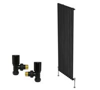 Right Radiators Vertical Single Oval Column Rads Designer Radiator 1800X590mm With Angled Manual Valve Black