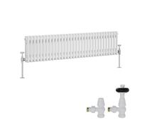 Right Radiators White Traditional 2 Column Radiator Horizontal Cast Iron Style 300X1460mm With Antique Design Angled Trv Valves