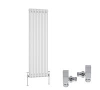 Right Radiators White Traditional 2 Column Radiator Vertical Cast Iron Style 1500X560mm With Square Head Angled Valves
