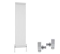 Right Radiators White Traditional 2 Column Radiator Vertical Cast Iron Style 1800X560mm With Square Head Angled Valves