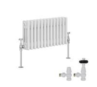 Right Radiators White Traditional 3 Column Radiator Horizontal Cast Iron Style 300X607mm With Antique Design Angled Trv Valves