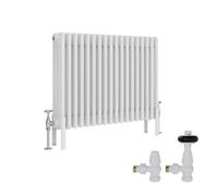 Right Radiators White Traditional 4 Column Radiator Horizontal Cast Iron Style 600X830mm With Antique Design Angled Trv Valves