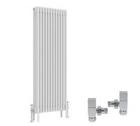 Right Radiators White Traditional 4 Column Radiator Vertical Cast Iron Style 1500X560mm With Square Head Angled Valves