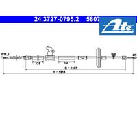 RIGHT REAR PARKING BRAKE PULL CABLE 24.3727-0795.2 ATE I