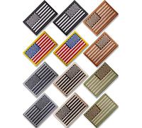 Right Sleeve Hand American Flag Tactical Patches 12 Pcs Bundle Set Muted Color Full Embroidery Hoop & Loop Morale Military Uniform Emblem Patches for Backpacks, Dog Vest Harness, Army Gears
