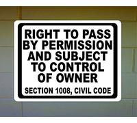 Right to Pass by Permission Subject Control of Owner Aluminium Tin Sign Vintage Retro Funny Sign Home Club Bar Wall Art Decor 12"x8" Metal Sign