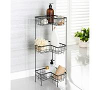 rightclick 3-Tier Bathroom Storage Caddy Freestanding shower saddy bathroom storage Shower Basket Caddy Toilet Storage Holder Metal Shower Shelf bathroom Organiser for Toiletries. 22x22x64cm (Grey)