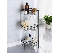 rightclick 3-Tier Bathroom Storage Caddy Freestanding shower saddy bathroom storage Shower Basket Caddy Toilet Storage Holder Metal Shower Shelf bathroom Organiser for Toiletries. 22x22x64cm (Black)