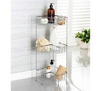 rightclick 3-Tier Bathroom Storage Caddy Freestanding shower saddy bathroom storage Shower Basket Caddy Toilet Storage Holder Metal Shower Shelf bathroom Organiser for Toiletries. 22x22x64cm (Chrome)