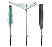 rightclick 30m Rotary Clothes Line Retractable 3 Arm Rotary Washing Line with Metal Ground Spike Free Cover Umbrella Design Lightweight & Portable Rotary Clothes Airer for Garden, Lawn