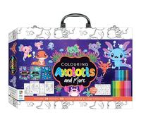 rightclick Axolotl Coloring Set - Includes 3 Books, 10 Markers, 20 Sheets & Carry Case - Fun Undersea Friends to Color, Perfect Creative Activity & Gift for Kids