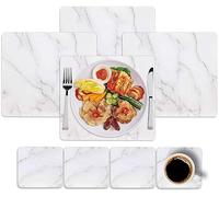 rightclick Marble Effect Placemats and Coasters Set Heat Resistant Cork Backed 8 Piece 4 x Coaster and 4 x Placemat Set for Dining Table Easy Cleaning