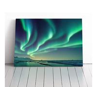 Righteous Aurora Borealis Green, Orange, Yellow | Canvas Wall Art Print | Framed & Ready to Hang Picture | Modern Home Decor for Living Room, Bedroom, Kitchen or Office | 30x20 Inches