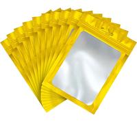 RIGHTPAK 100Pcs Gold Resealable Mylar Bag with Window 16cm x 24cm Euro Hang Hole Zip Lock Pouch for Accessories