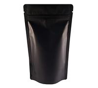 Rightpak Black Matt Stand Up Pouches 100 Pieces 8cm x 13cm, Heat Sealable For Food Storage Tear Notches Smell Proof
