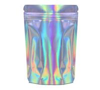 RIGHTPAK Holographic Stand Up Pouches 100 Pieces - 13cm x 21 cm, Packaging Bags, Heat Sealable Smell Proof for Food Storage