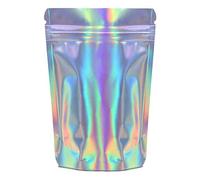Rightpak Holographic Stand Up Pouches 100 Pieces 19cm x 26cm, Heat Sealable Tear Notches Zip Lock Bags for Food Packaging