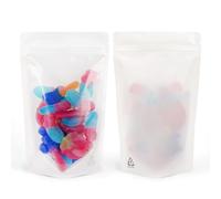 RIGHTPAK Recyclable Pouches 100 Pcs 110x170mm One Side Clear/White Shiny Stand Up Pouch Bags for Food Packaging with Zipper and Tear Notch