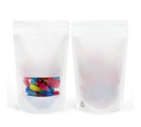 RIGHTPAK Recyclable Pouches 100 Pcs 130x210mm White Matt with Window Stand Up Pouch Bags for Food Packaging with Zipper and Tear Notch