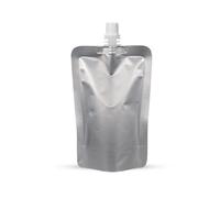 RIGHTPAK Silver Matt Drink Pouches, Flasks 100 Pieces 200 ml Leak Proof Bags for Liquid Storage, Durable Spout Pouches with Screw-on Caps, Concealable Smell Proof