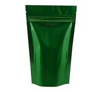 Rightpak Stand Up Pouches 100 Pieces 8cm x 13cm, Green Shiny Heat Sealable Tear Notches Smell Proof for Food Storage with Ziplock